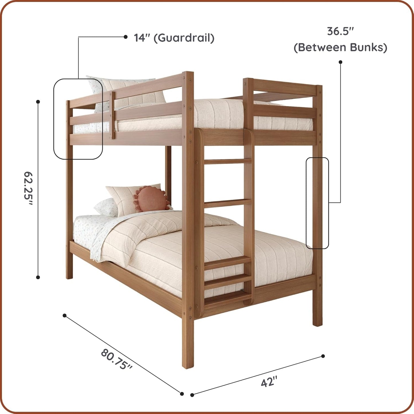 EngineeredWood TwinOverTwin Bunk With Ladder Oak Finish