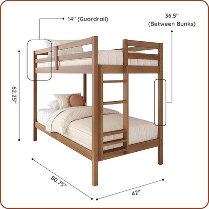 EngineeredWood TwinOverTwin Bunk With Ladder Oak Finish