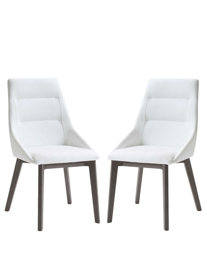 Set of Two White and Gray Upholstered Faux Leather Dining Side Chairs