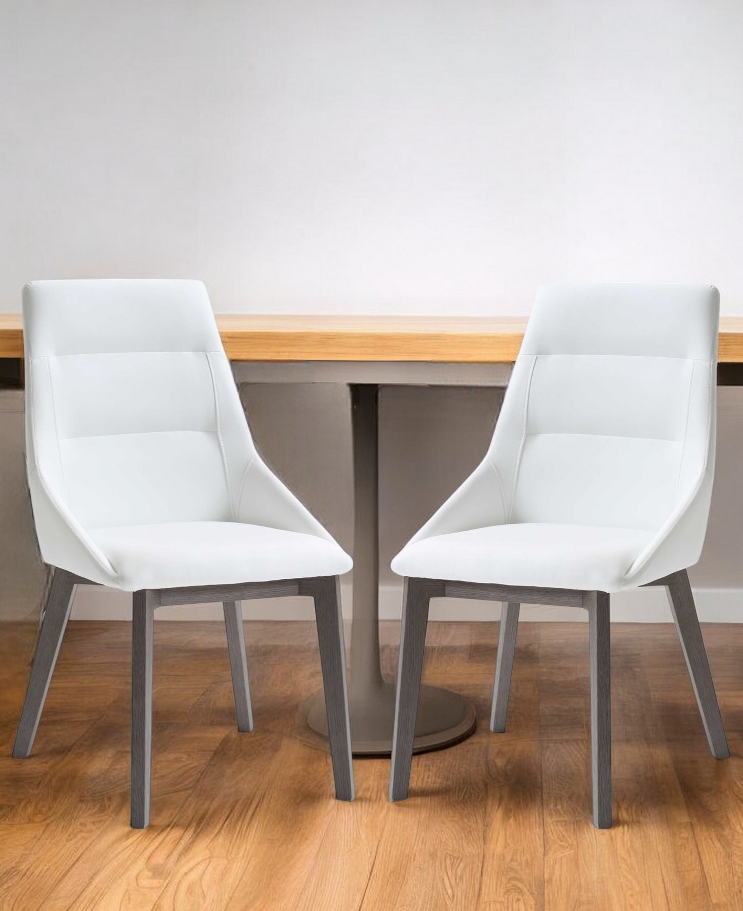 Set of Two White and Gray Upholstered Faux Leather Dining Side Chairs
