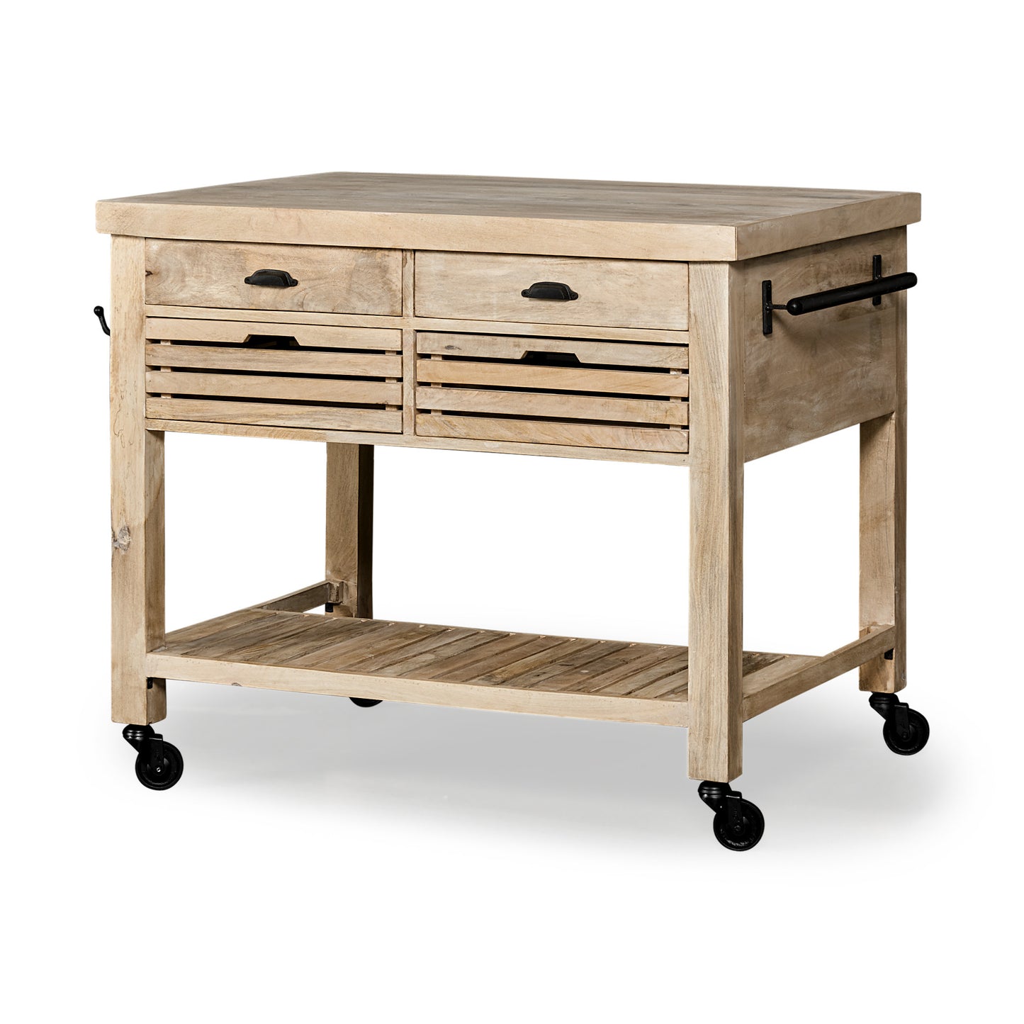 32" Natural Solid Wood Rolling Kitchen Island With Storage-1