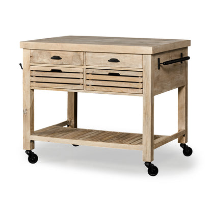 32" Natural Solid Wood Rolling Kitchen Island With Storage-1
