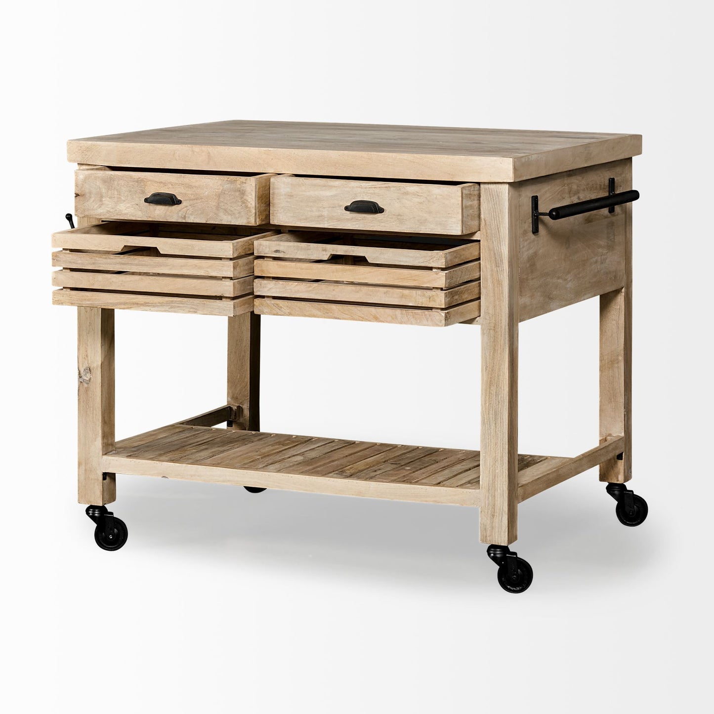 32" Natural Solid Wood Rolling Kitchen Island With Storage-2