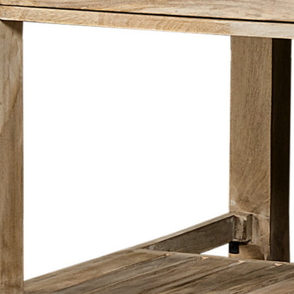 32" Natural Solid Wood Rolling Kitchen Island With Storage-7