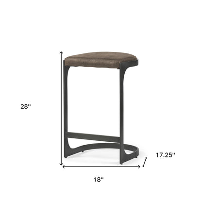 29" Black Leather and Metal Backless Counter Height Bar Chair