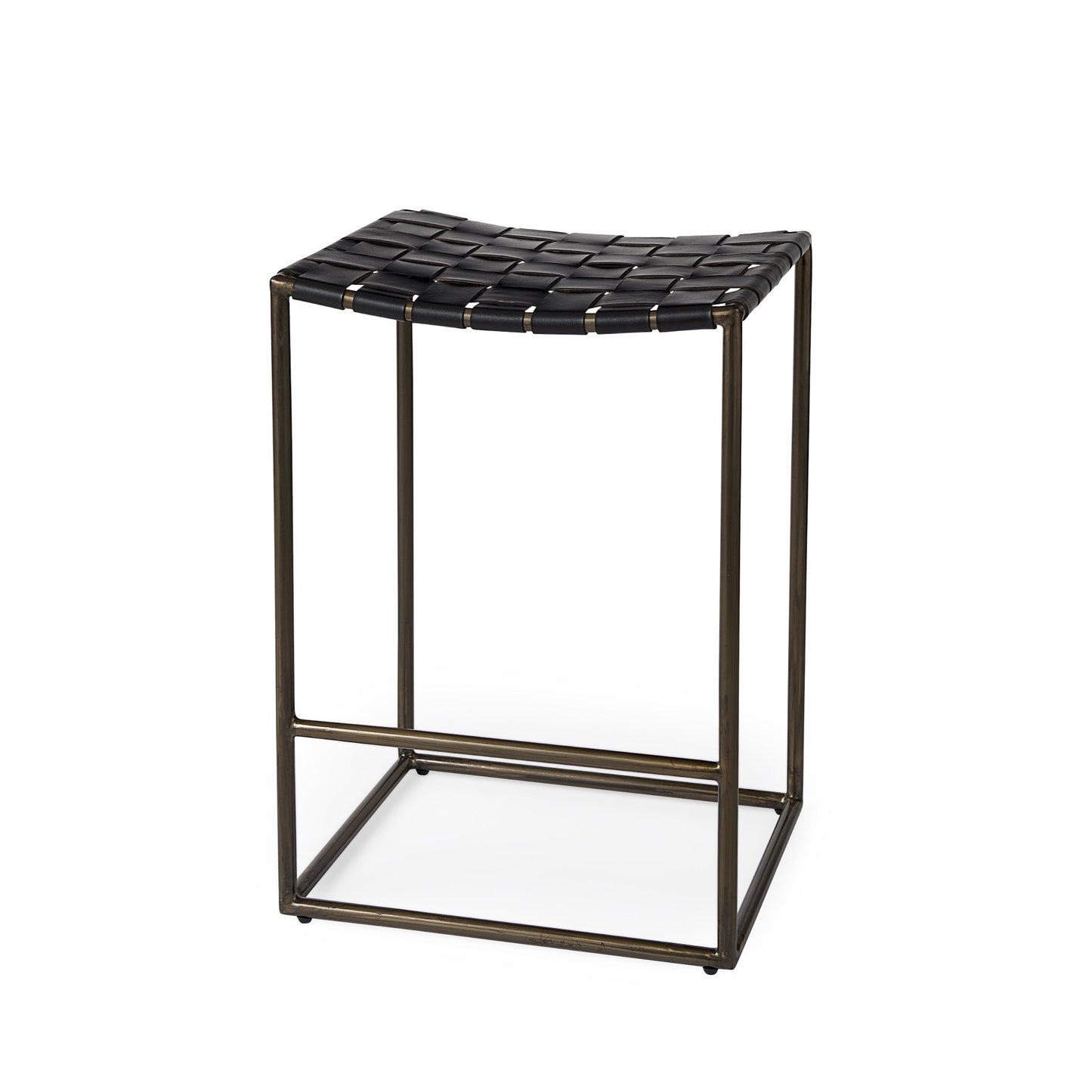 29" Bronze Leather and Metal Backless Bar Chair