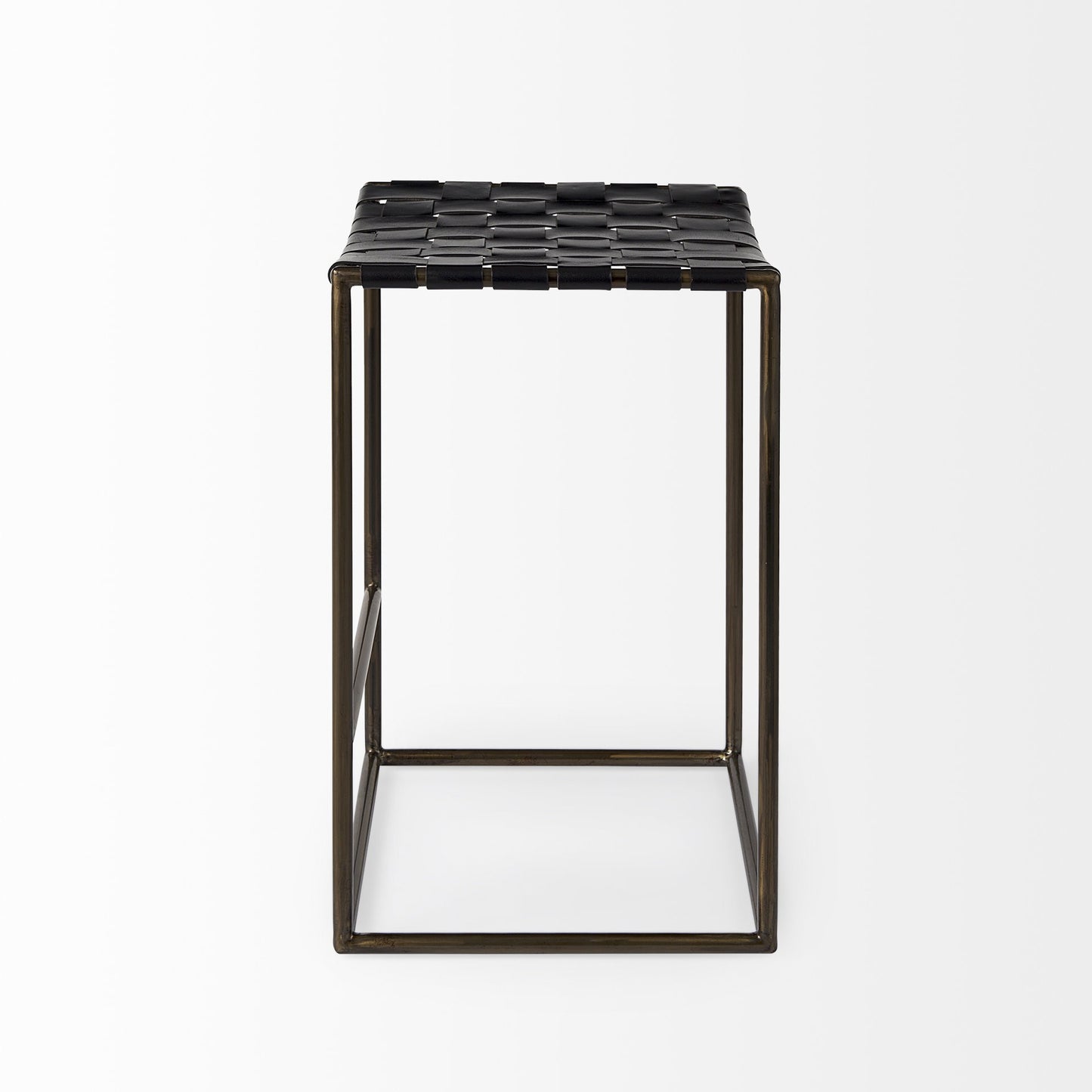 29" Bronze Leather and Metal Backless Bar Chair