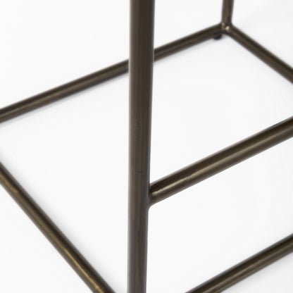29" Bronze Leather and Metal Backless Bar Chair
