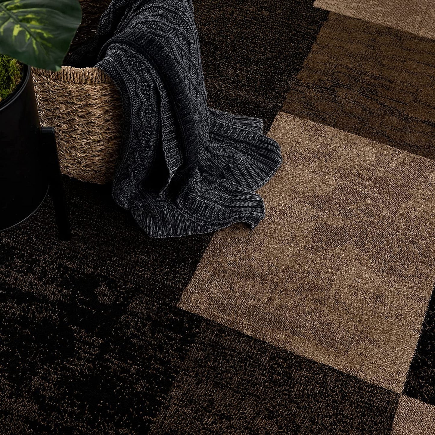13' Brown And Black Geometric Shag Runner Rug