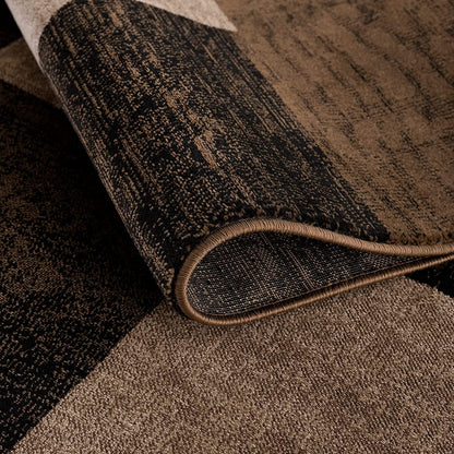 13' Brown And Black Geometric Shag Runner Rug
