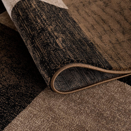 13' Brown And Black Geometric Shag Runner Rug
