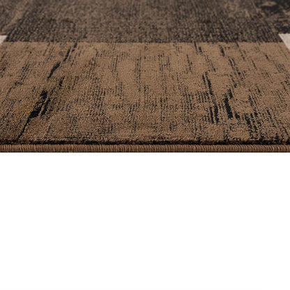 13' Brown And Black Geometric Shag Runner Rug
