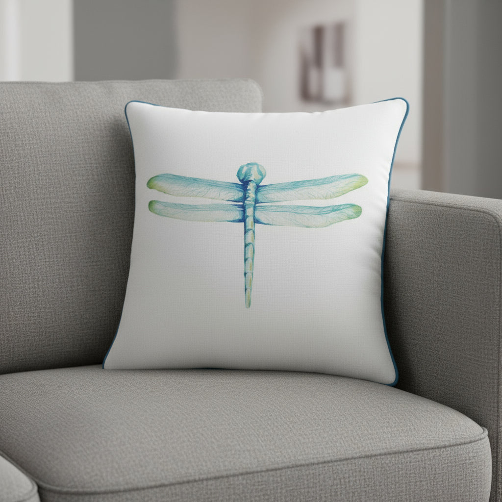 Aqua Blue Watercolor Dragonfly Throw Pillow-0