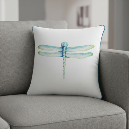 Aqua Blue Watercolor Dragonfly Throw Pillow-0