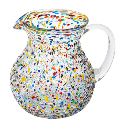 Hand Blown Mexican Glass Pitcher – Confetti Rock Design 70 Ounces - Colorful Beverage Pitcher for Homemade Juice & Iced Tea Cinco De Mayo by The Wine Savant, Blown Glass Pitcher