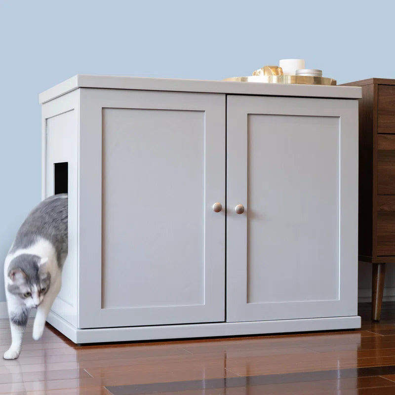 Wooden Contemporary Cat Litter Box Enclosure Cabinet Drawer