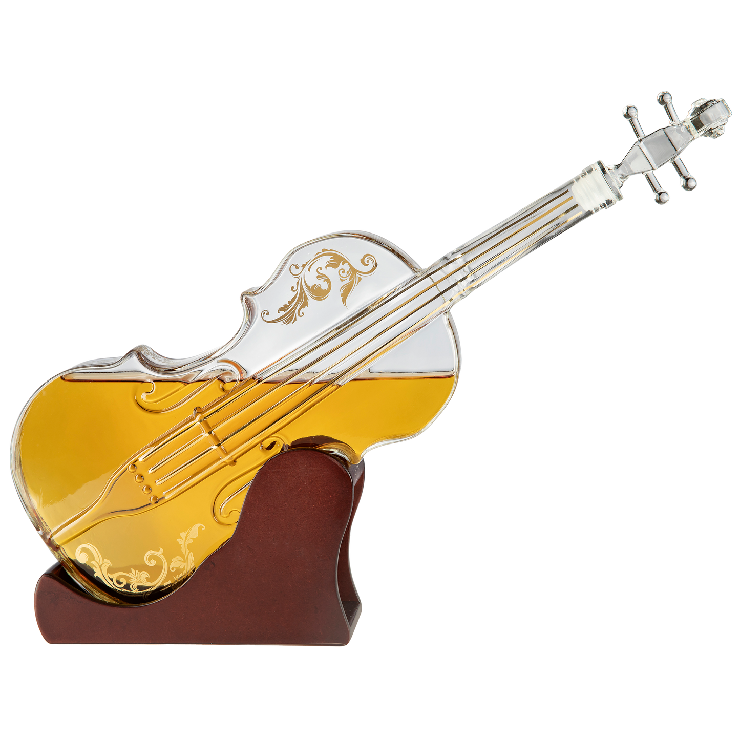 Glass Violin Decanter, Mahogany Base - The Wine Savant 1000 ML Glass Decanter For Whiskey, Scotch, Spirits, Wine Or Vodka For Music Lovers