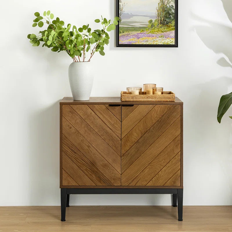 Tall 2 Door Rustic Herringbone Accent Cabinet Design