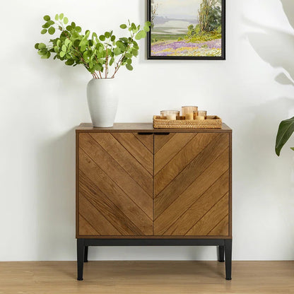 Tall 2 Door Rustic Herringbone Accent Cabinet Design