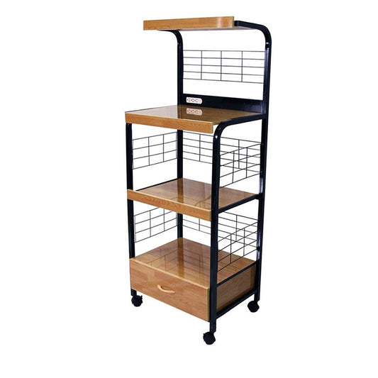Black and Natural 26" Rolling Kitchen Cart With Storage-0