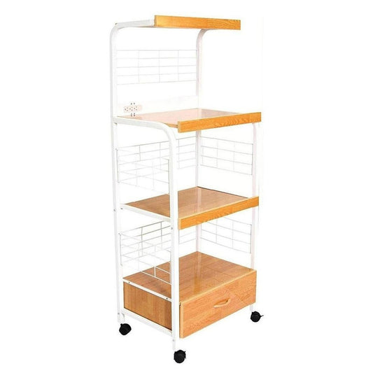 White and Natural 26" Rolling Kitchen Cart With Storage-0