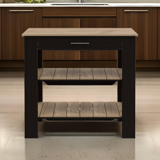 Black and Natural 40" Kitchen Island With Storage-0