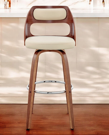 30" Cream and Brown Faux Leather Swivel Bar Chair