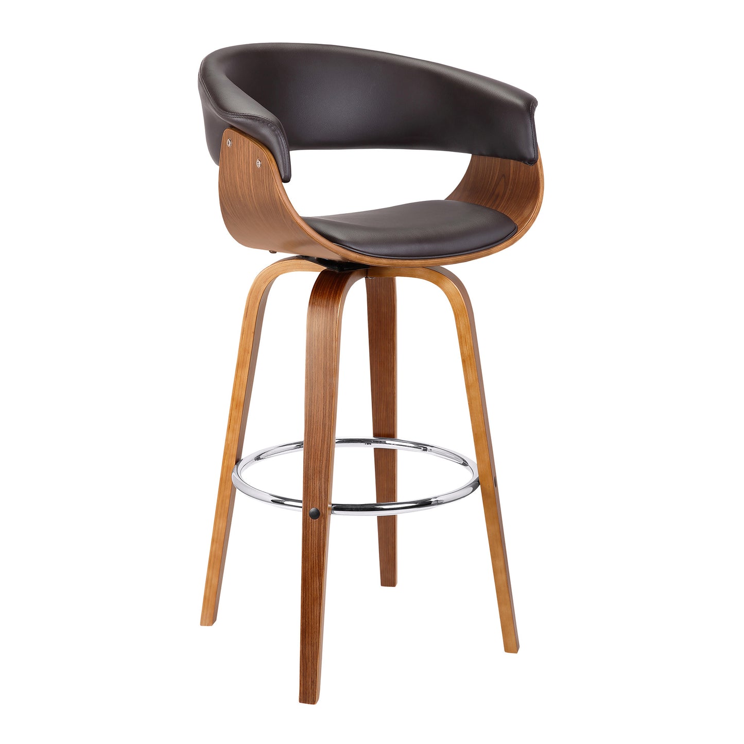 27" Brown Faux Leather And Iron Swivel Low Back Counter Height Bar Chair
