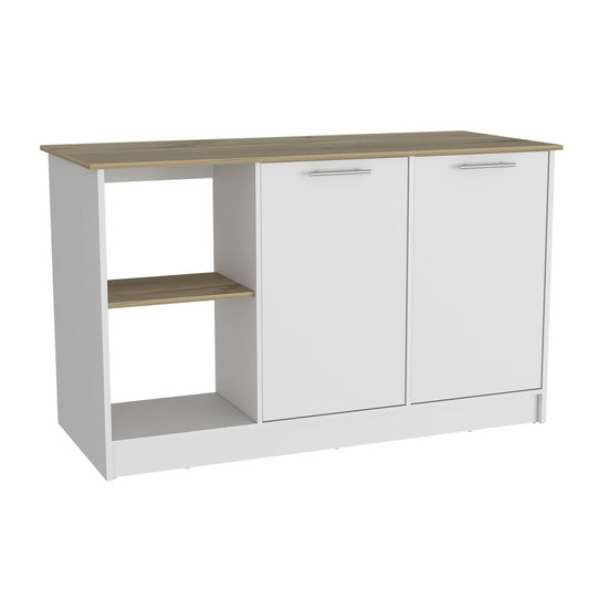 White and Brown 59" Kitchen Island With Storage-0
