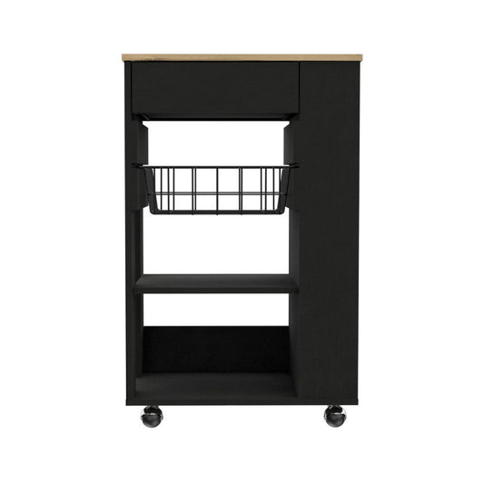 Black and Natural 22" Rolling Kitchen Cart With Storage-0
