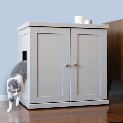 Wooden Contemporary Cat Litter Box Enclosure Cabinet Drawer