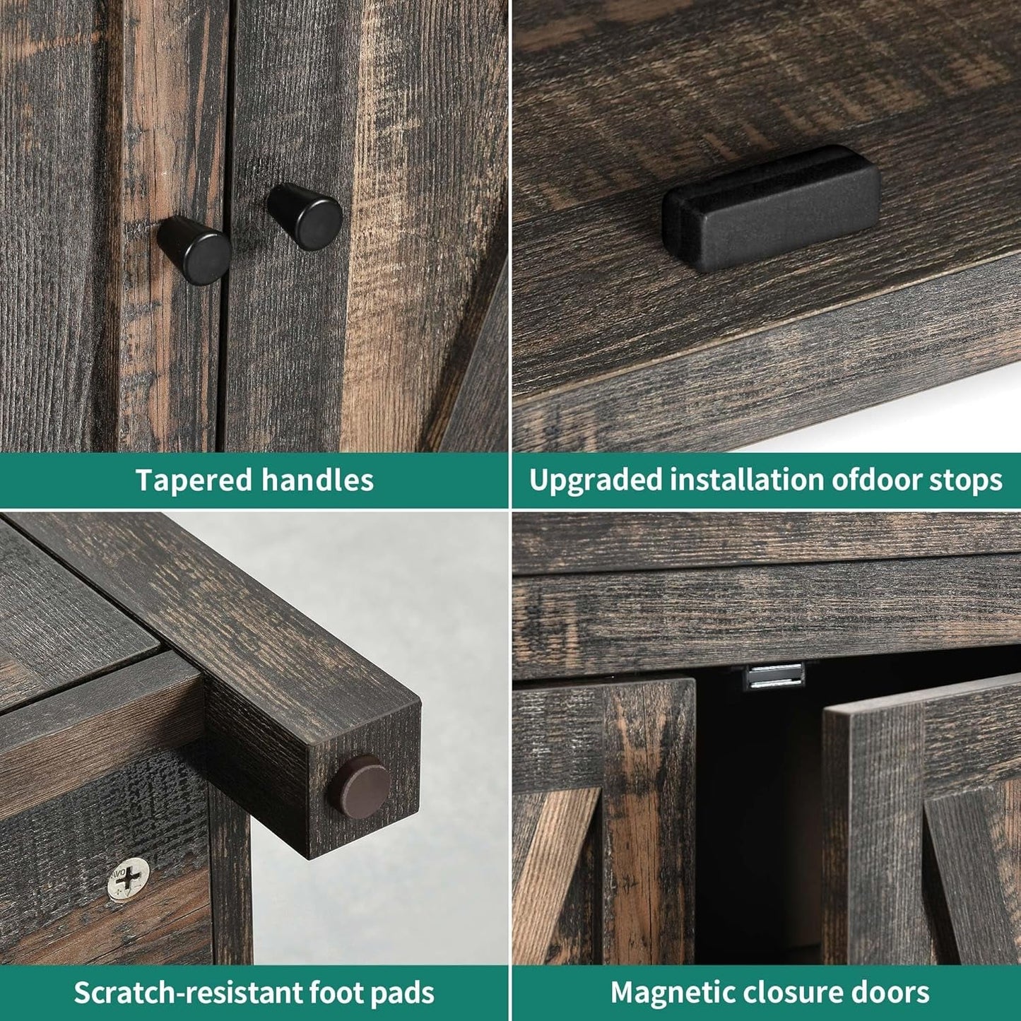 Farmhouse Sideboard Buffet Cabinet with Storage with 4 Doors, 55'' Large Kitchen Storage Cabinet, Wood Coffee Bar Cabinet with Adjustable Shelf for Kitchen, Living Room, Dark Oak