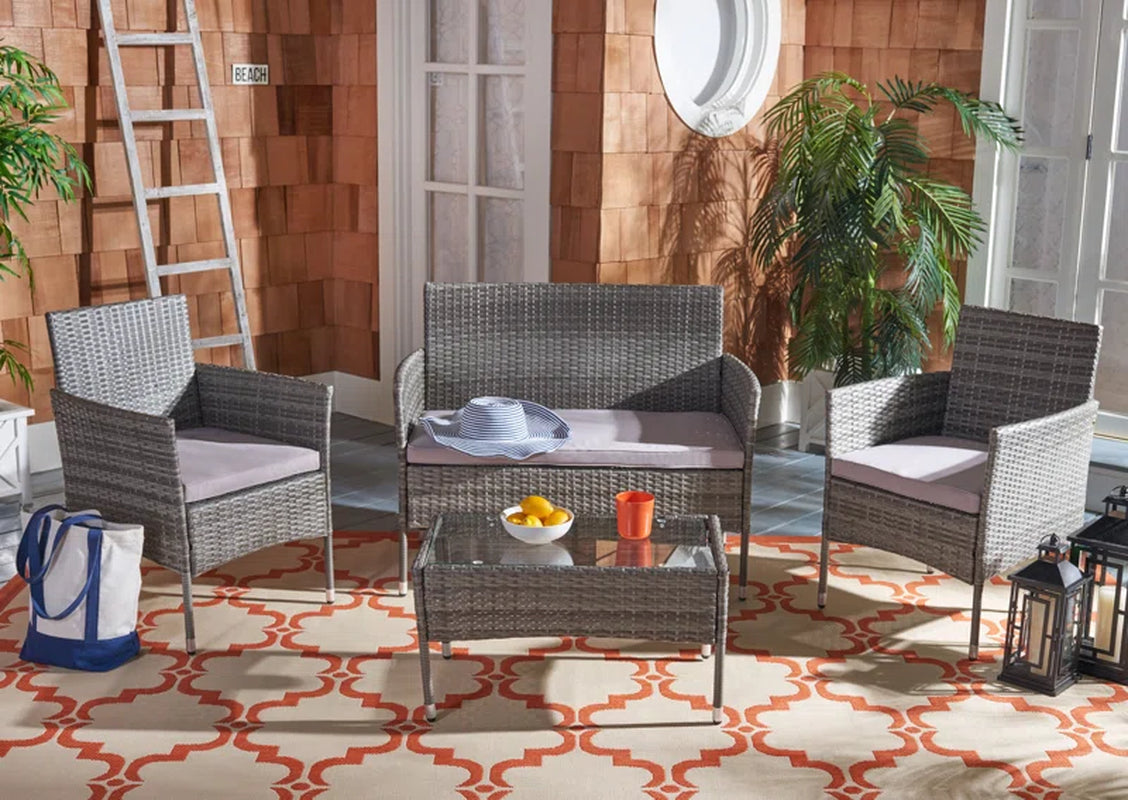Elegant Rattan Outdoor Glass Top Patio Set Cushions