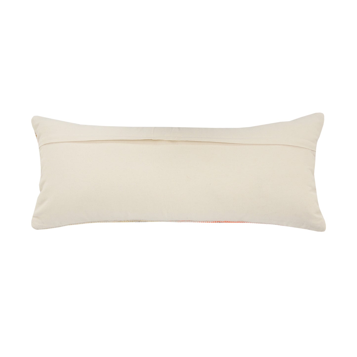 14" X 36" Off White Red And Blue Cotton Striped Throw Pillow