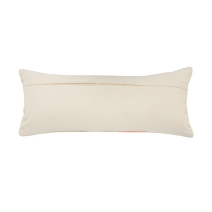 14" X 36" Off White Red And Blue Cotton Striped Throw Pillow