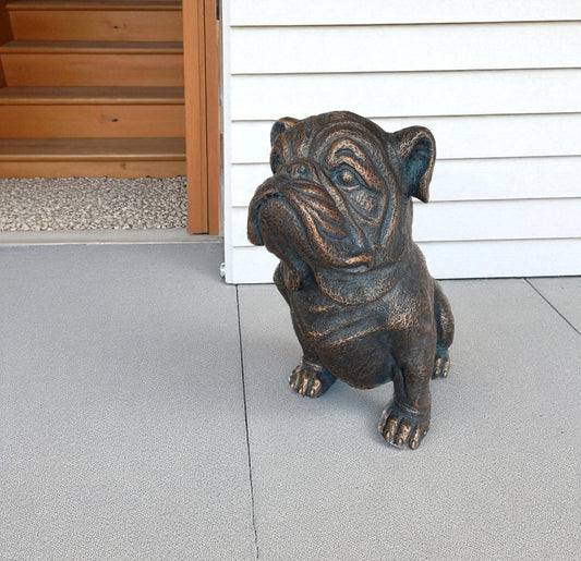16" Antiqued Bronze Bulldog Outdoor Statue