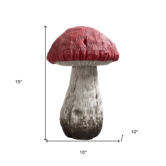 15" Red And White Polyresin Mushroom Outdoor Statue