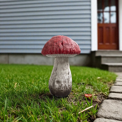 15" Red And White Polyresin Mushroom Outdoor Statue