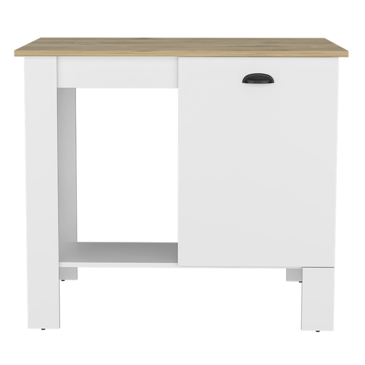 White and Natural 35" Kitchen Island With Storage-0
