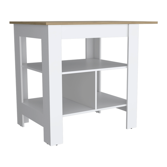 35" Natural and White Wood Kitchen Island With Storage-0