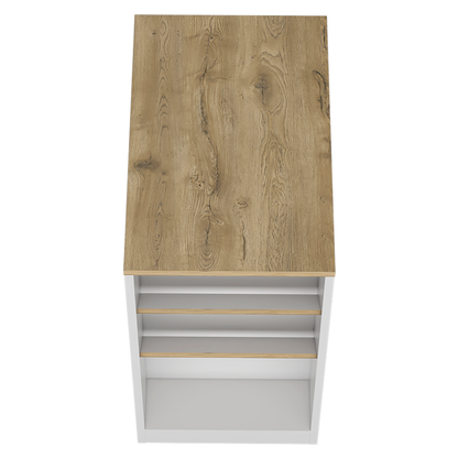 36" Natural and White Wood Kitchen Island With Storage