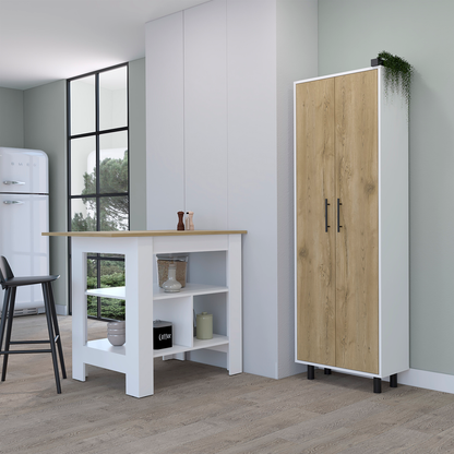 41" Natural and White Wood Kitchen Island Set With Storage
