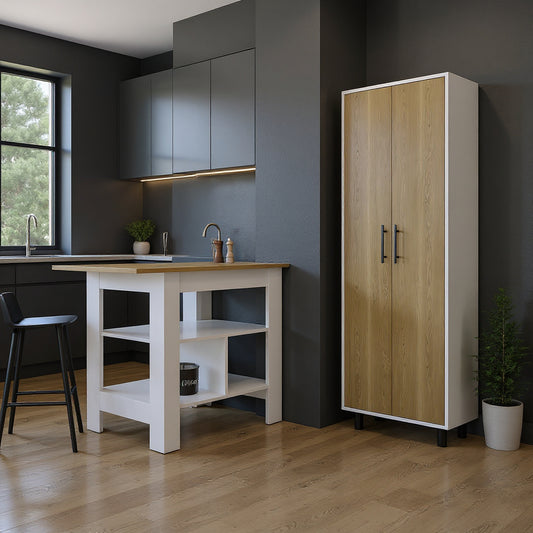 41" Natural and White Wood Kitchen Island Set With Storage-0