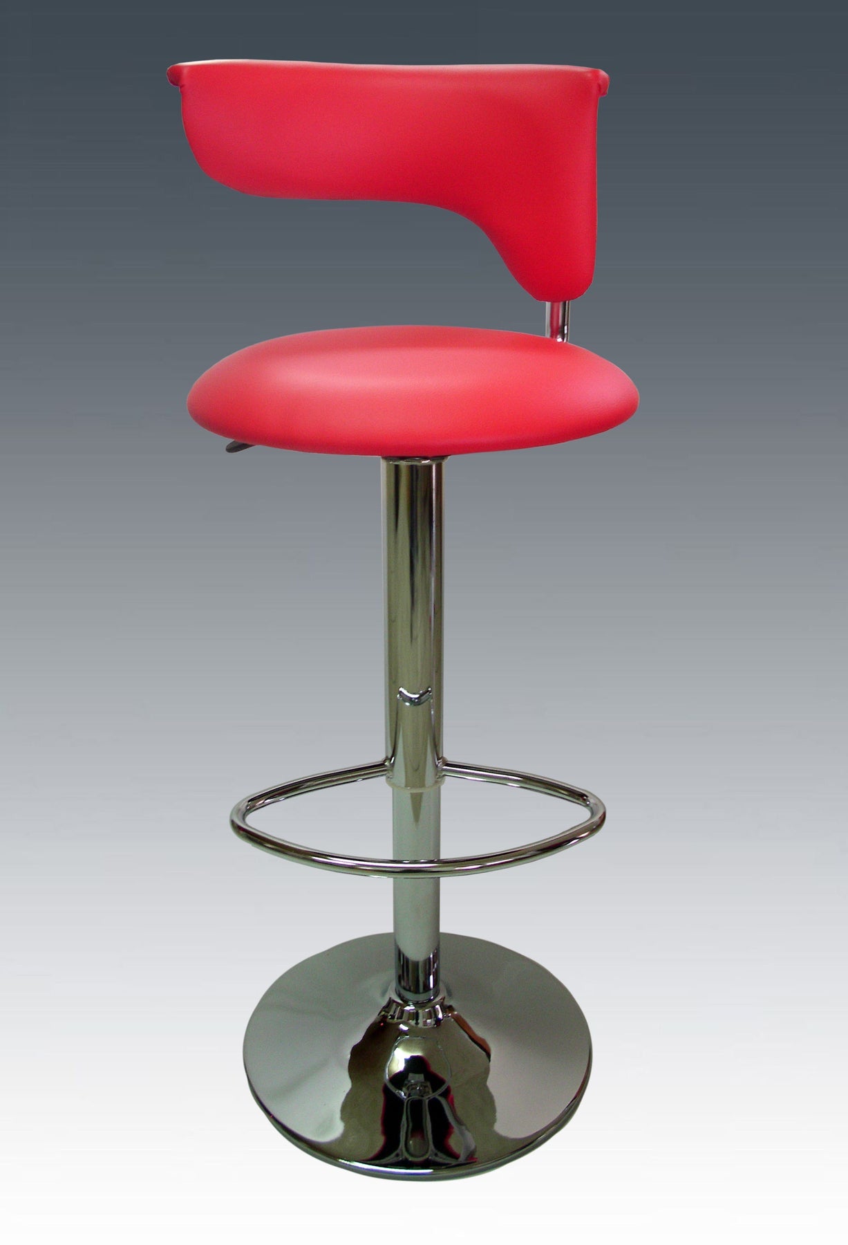 Red and Silver Faux Leather and Metal Low Back Adjustable Height Bar Chair