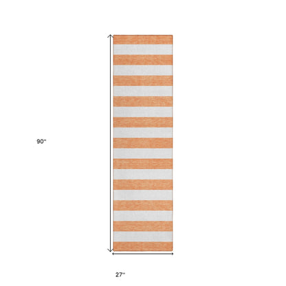 2' X 8' Salmon Striped Washable Indoor Outdoor Runner Rug