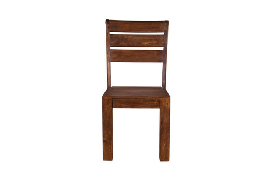 Set of Two Brown Solid Wood Ladder Back Dining Side Chairs
