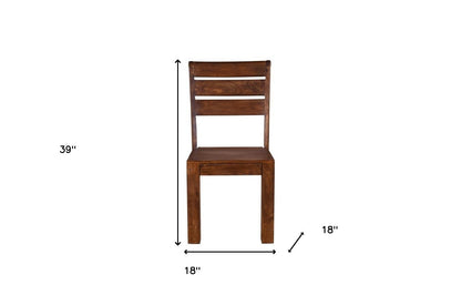 Set of Two Brown Solid Wood Ladder Back Dining Side Chairs