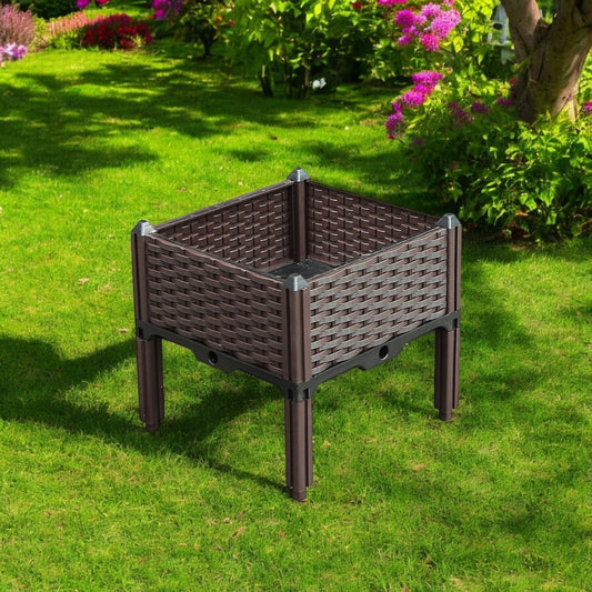 16" X 16" Dark Brown Heavy Duty Plastic Square Self Watering Raised Garden Bed-0