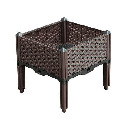 16" X 16" Dark Brown Heavy Duty Plastic Square Self Watering Raised Garden Bed