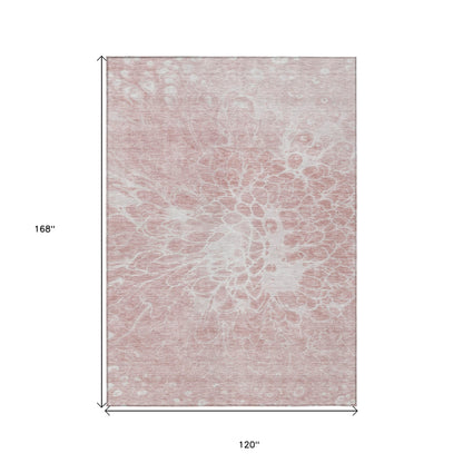 10' X 14' Pink Blush And Ivory Abstract Washable Indoor Outdoor Area Rug